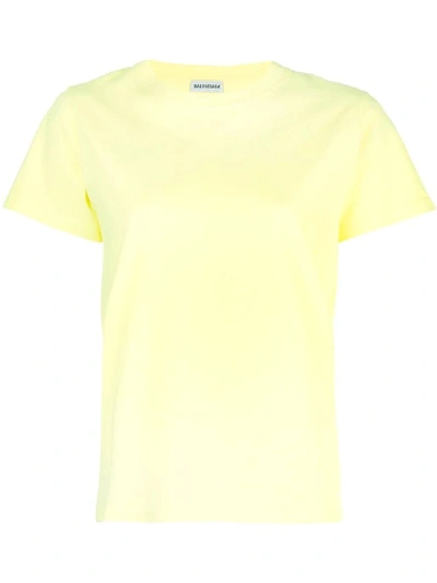 Balenciaga Yellow Logo Stamp T-shirt In Neutrals