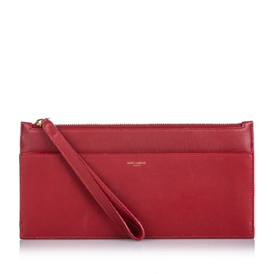 Pre-owned Ysl Leather Clutch Bag In Red