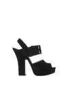 Prada Black Suede Buckle Strap Peep Toe Platform Sandals