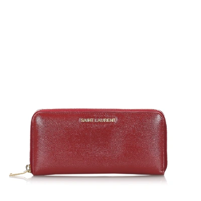Pre-owned Ysl Grain De Poudre Classic Letters Zip Around Long Wallet In Red