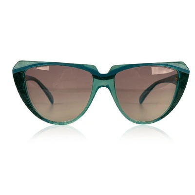 Pre-owned Saint Laurent Vintage Cat Eye Turquoise Sunglasses 8704 P 71 In Green