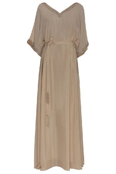 Amal Al Raisi Embroidered Kaftan With Pleats In Brown