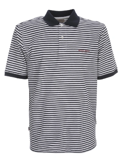 Woolrich Striped Short-sleeve Polo Shirt In White