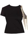 AREA BLACK CRYSTAL FRINGE CUT-OUT T-SHIRT,F3FEB879-35A9-48DA-E2B5-9182FB568FE3