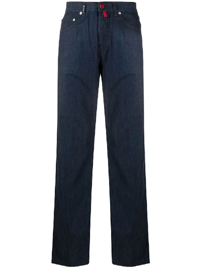 Kiton Straight-leg Check Trousers In Blue