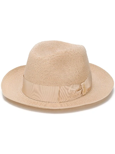 Borsalino Bow Detail Woven Don Hat In Sabbia