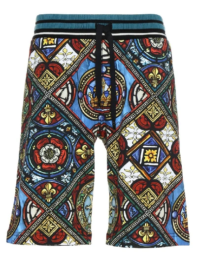 Dolce & Gabbana Bermuda Jogging Shorts With Stained Glass Window Style Print In Multicolored