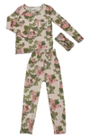 Everly By Baby Grey Babies' Charlie Fitted Two-piece Pajamas & Head Wrap Set In Beige Floral