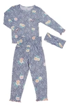 EVERLY BY BABY GREY CHARLIE FITTED TWO-PIECE PAJAMAS & HEAD WRAP SET,KK101