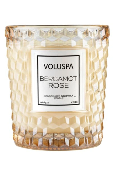 Voluspa Roses Classic Textured Glass Candle, 6.5 oz In Bergamot Rose