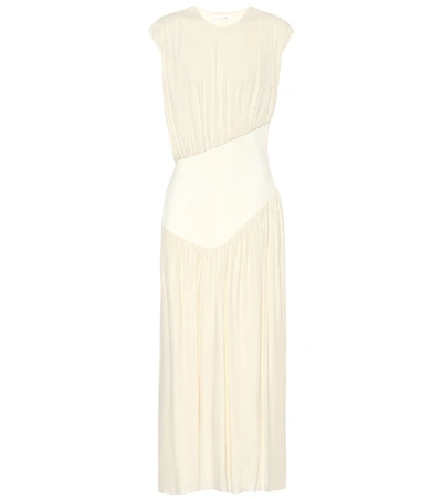 The Row Yokoto Gathered Stretch-jersey And Twill Maxi Dress In Neutrals