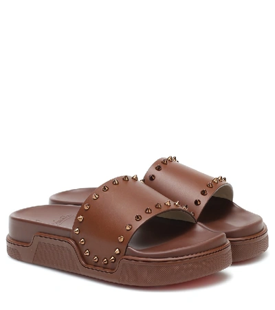 Christian Louboutin Pool Stud Rubber Slides In Brown