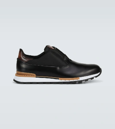 Berluti Fast Track Tornio Leather And Shell Sneakers In Black