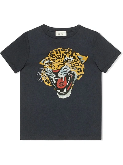 Gucci Kids' Children's T-shirt With Leopard In Grey
