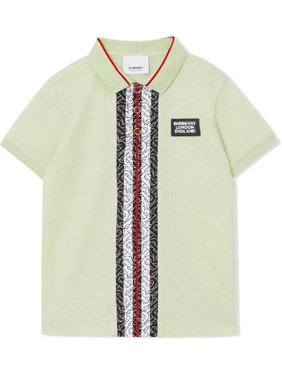 Burberry Babies' Monogram Stripe Polo Shirt In Green