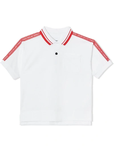 Burberry Babies' Logo Tape Polo Shirt In White