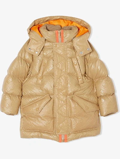 Burberry Babies' Embossed Logo Detached Hood Coat In Orange