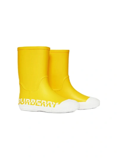 Burberry Kids' Logo Print Rain Boots In Yellow