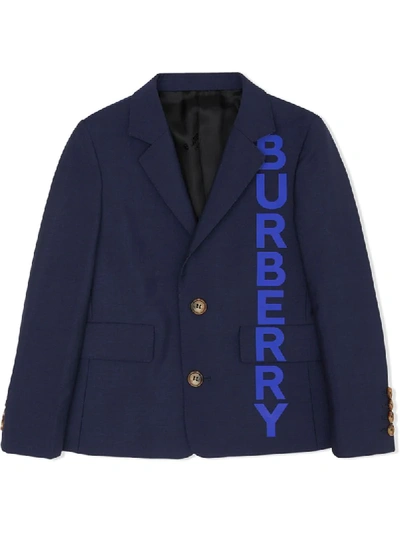 Burberry Babies' Logo Print Knitted Blazer Jacket In Blue