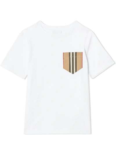 Burberry Babies' T-shirt Mit Gestreifter Tasche In White