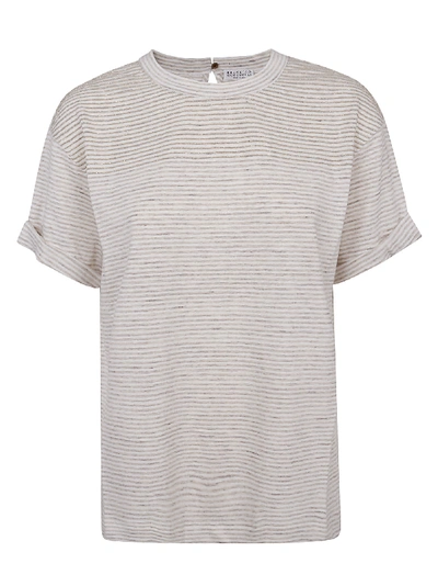 Brunello Cucinelli Striped T-shirt In Camel/white