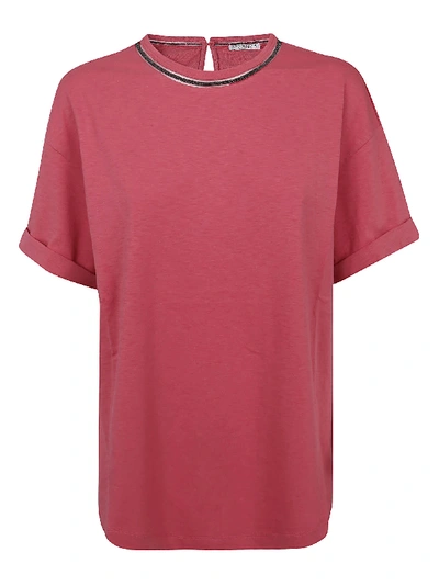Brunello Cucinelli Neck Embellished T-shirt In Fuxia
