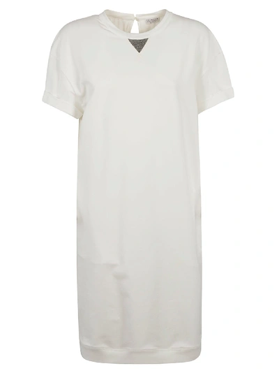 Brunello Cucinelli White Cotton Dress In Natural