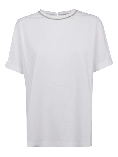 Brunello Cucinelli Neck Embellished T-shirt In White