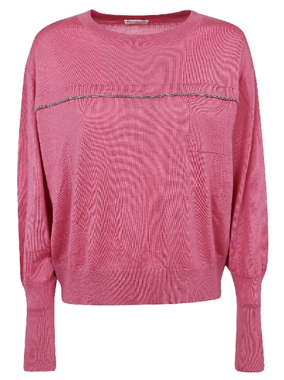 Brunello Cucinelli Centre Embellished Sweater In Hot Pink