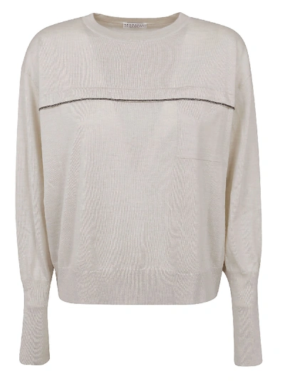 Brunello Cucinelli Centre Embellished Sweater In Oats