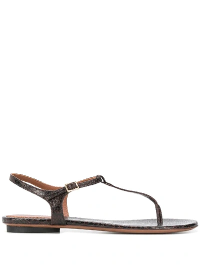 L'autre Chose Croc-effect T-bar Sandals In Brown