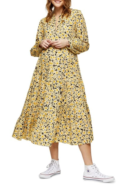 Topshop Daisy Grandad Long Sleeve Maternity Shirtdress In Yellow | ModeSens