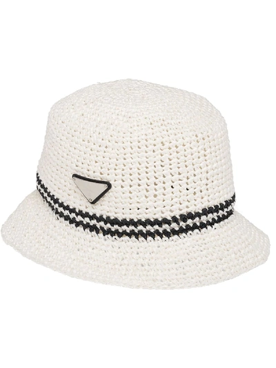 Prada Crocheted Logo-plaque Hat In White