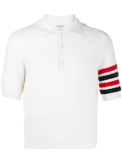 Thom Browne 4-bar Saddle Sleeve Polo Shirt In White