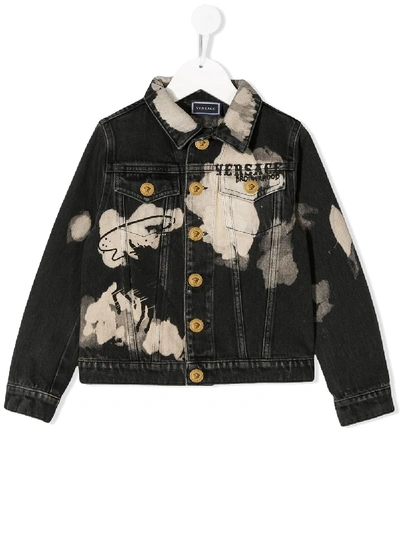 Young Versace Kids' Bleach Effect Denim Jacket In Black