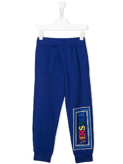 Young Versace Kids' Embroidered Logo Jogging Bottoms In Blue