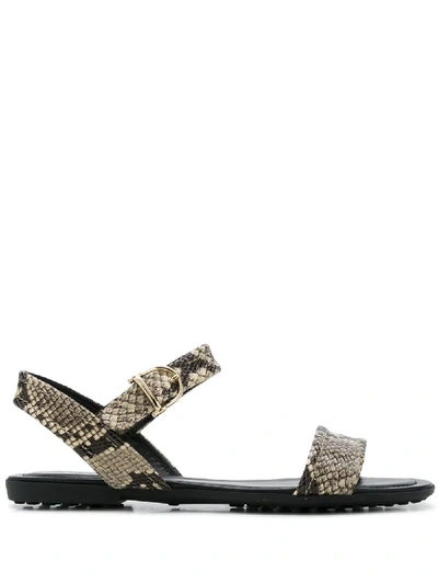 Tod's Snakeskin Effect Flat Sandals In Neutrals