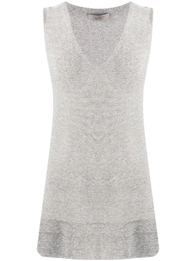D-exterior Metallized Knitted Top In Grey