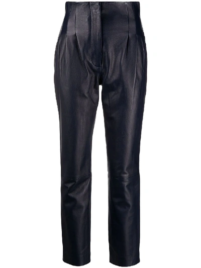 Alberta Ferretti High-waist Lambskin Trousers In Blau