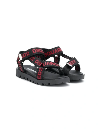 Dsquared2 Kids' Logo Strap Sandals In Black