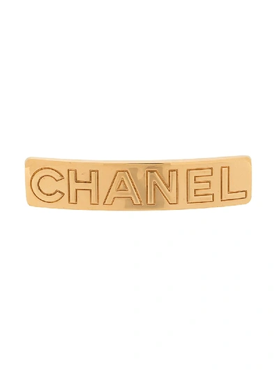 Pre-owned Chanel 1980s Engraved Logo Hair Pin In Gold
