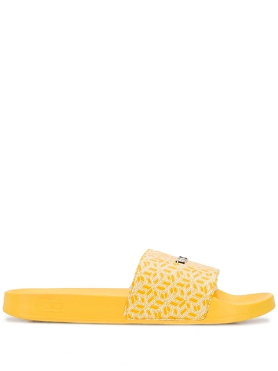 Tommy Hilfiger Monogram Pool Slides In Yellow