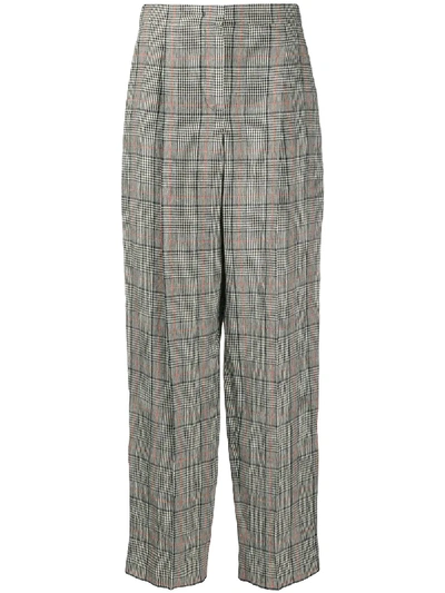 Emporio Armani Tartan Pattern High-waisted Trousers In White