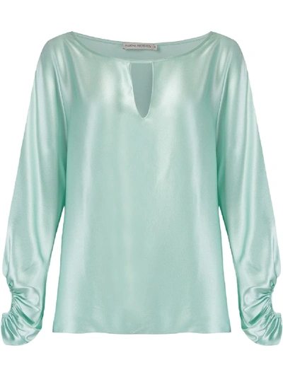 Martha Medeiros Billowing Sleeves Silk Blouse In Green