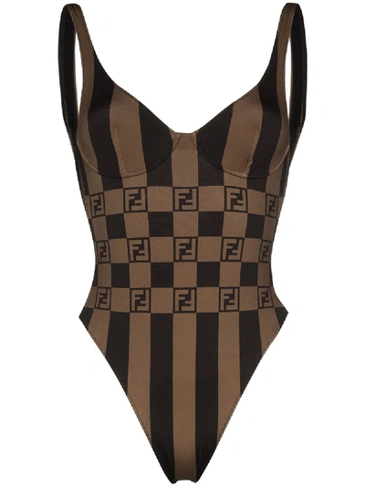Fendi Pequin Print Underwire Swimsuit In Black