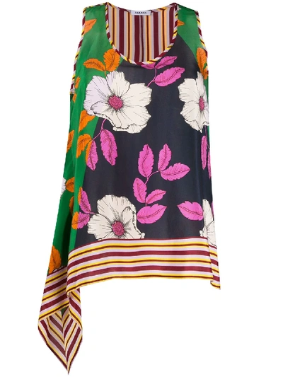 P.a.r.o.s.h Silk Flower Print Waistcoat Top In Green