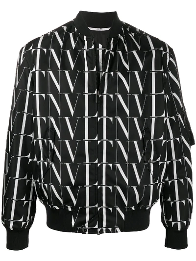 Valentino Vltn Times Print Nylon Bomber Jacket In Black