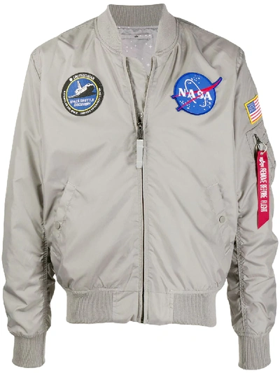 Alpha Industries Logo Patch Bomber Jacket In Silver