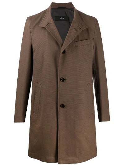 Hugo Boss Single-breasted Car Coat In Brown