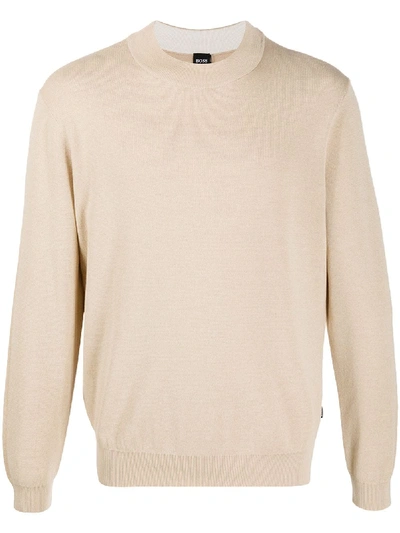 Hugo Boss Fine Cotton Jumper In Neutrals